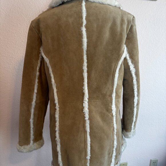 Vintage Wilson Leather tan suede Penny Lane coat with shearling trim Large - Picture 3 of 12
